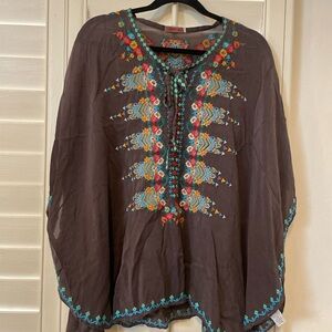Johnny Was Brown Tunic with Colorful Embroidery
